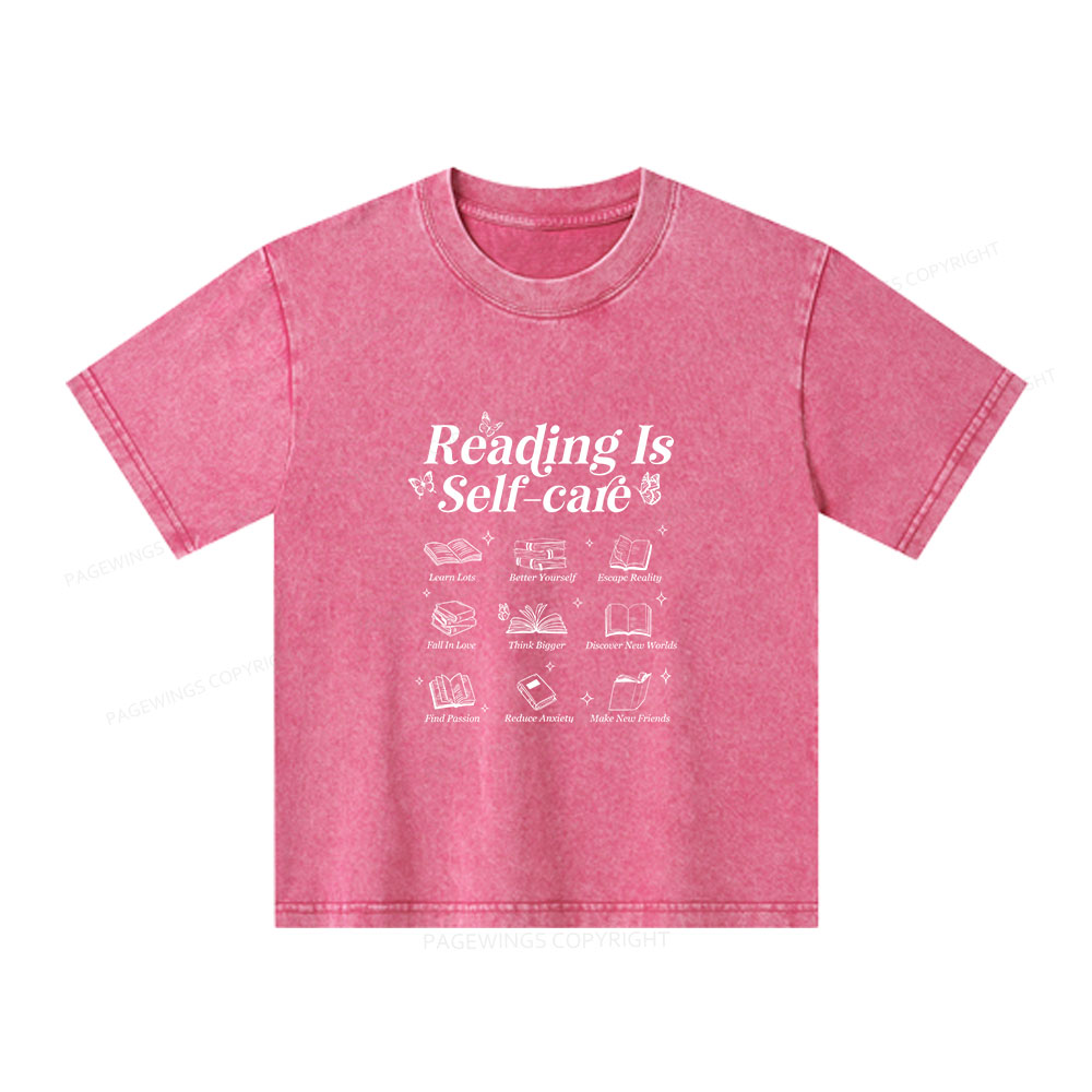 Pagewings Reading Is Self Care Unisex Kids Washed T-shirt