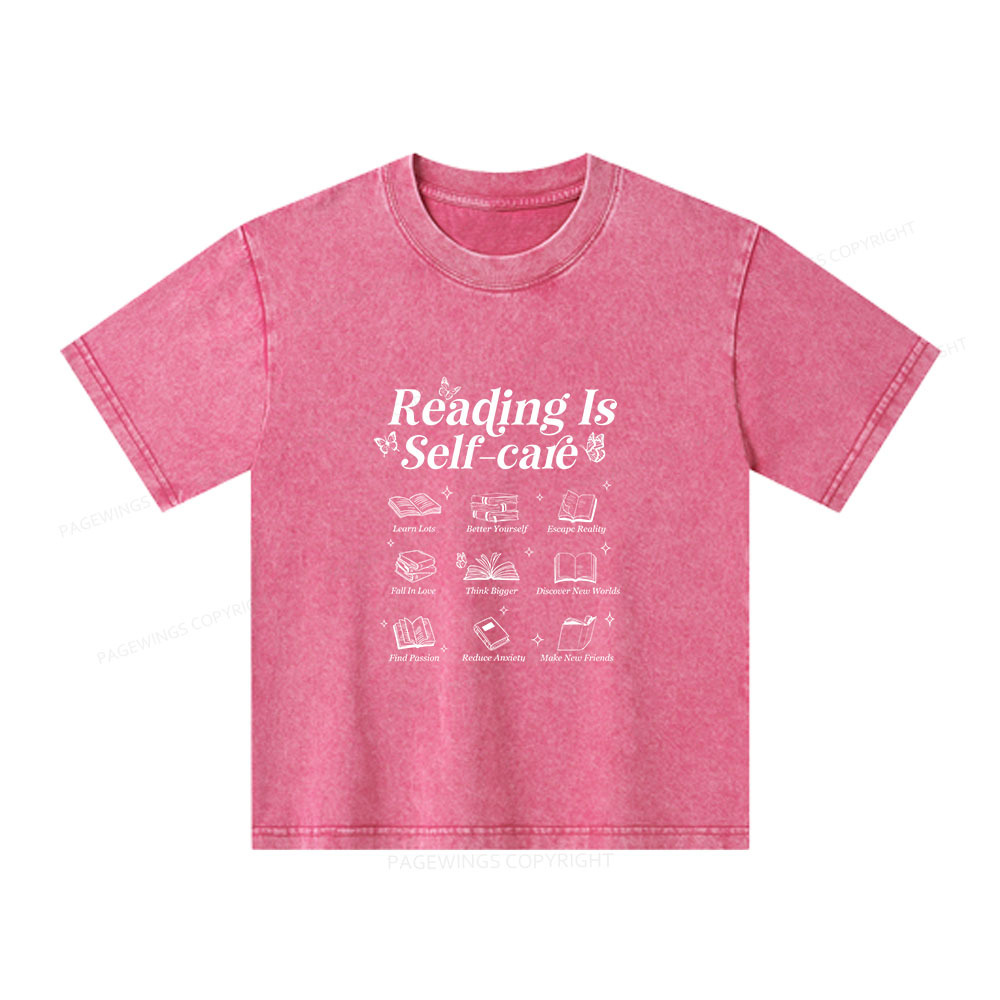 Pagewings Reading Is Self Care Unisex Kids Washed T-shirt
