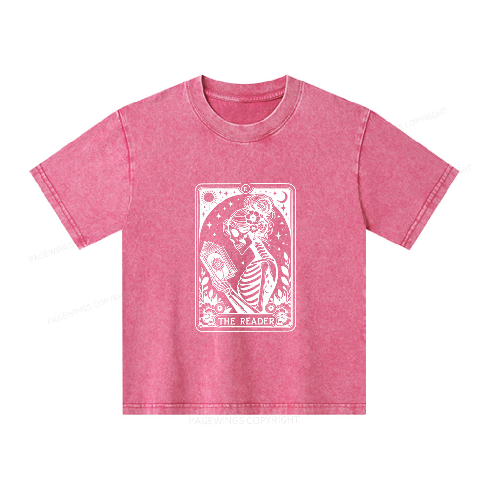 Pagewings Tarot Lover Gift Halloween Skeleton Tee Unisex Kids Washed T-shirt