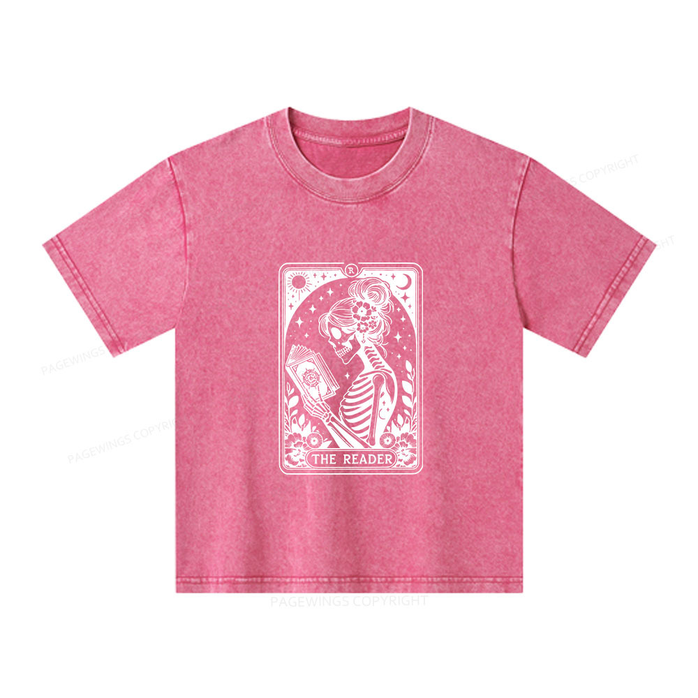 Pagewings Tarot Lover Gift Halloween Skeleton Tee Unisex Kids Washed T-shirt