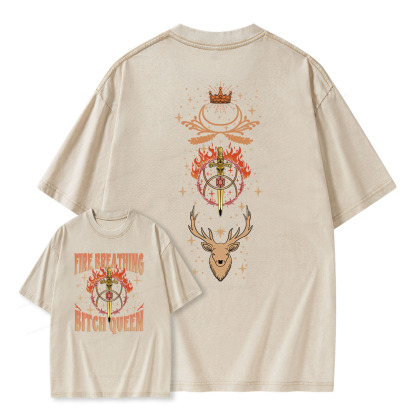 Pagewings Fire Breathing Bitch Queen Unisex Washed T-shirt