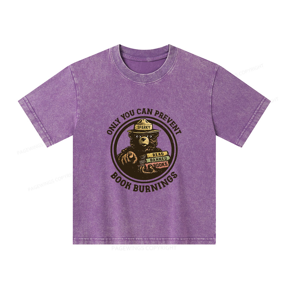 Pagewings Only You Can Prevent Book Burnings Unisex Kids Washed T-shirt