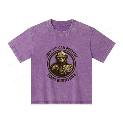 Pagewings Only You Can Prevent Book Burnings Unisex Kids Washed T-shirt