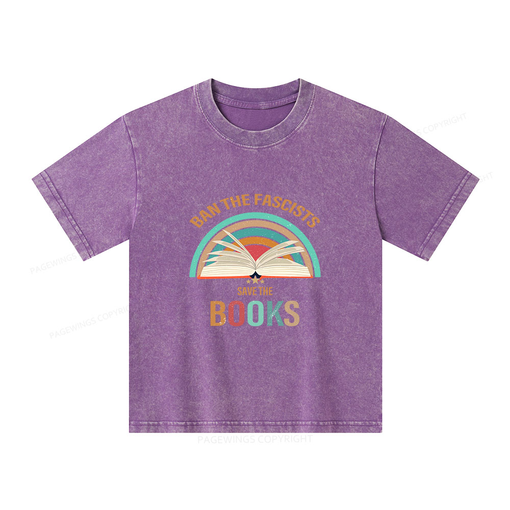 Pagewings Ban The Fascists Save The Books Unisex Kids Washed T-shirt
