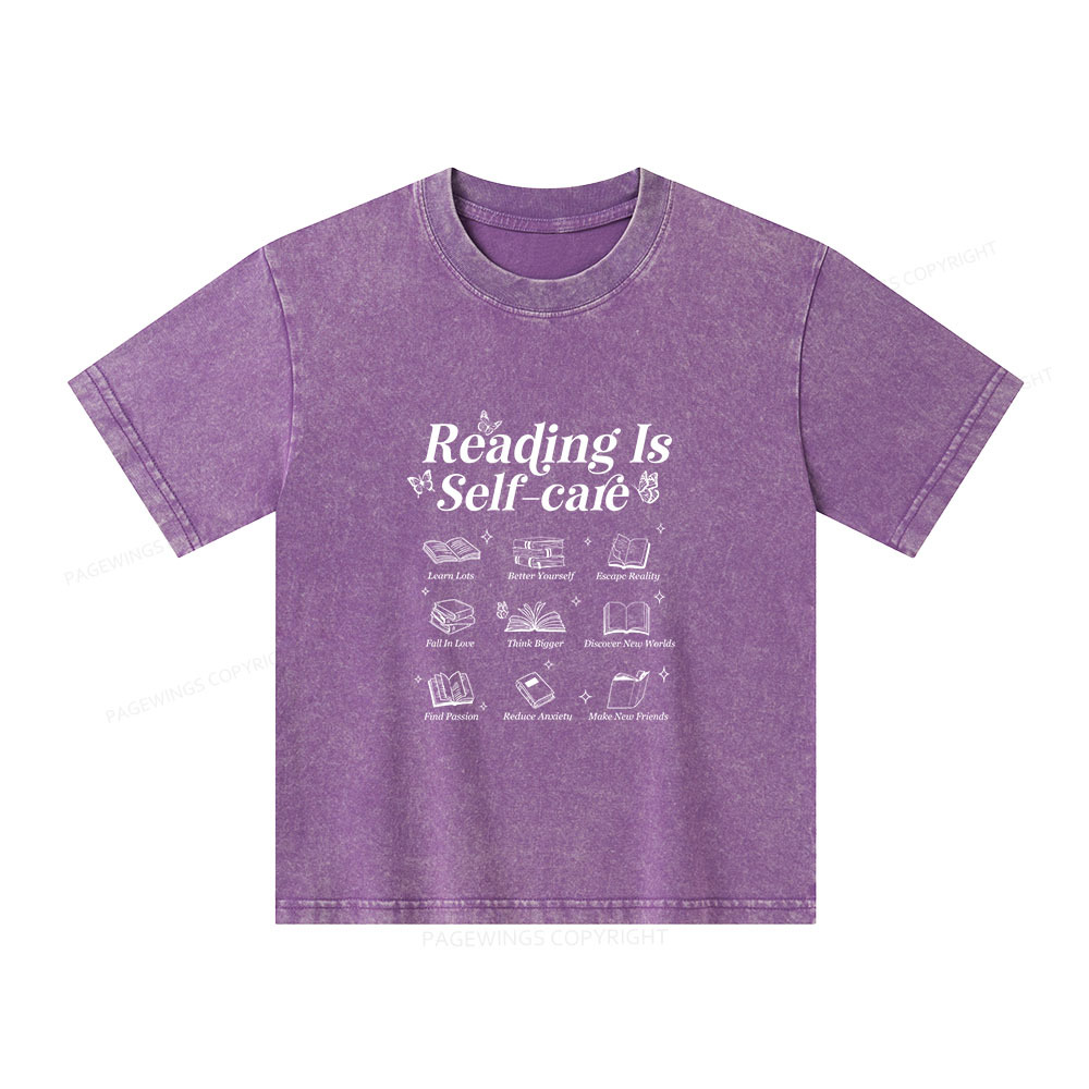 Pagewings Reading Is Self Care Unisex Kids Washed T-shirt