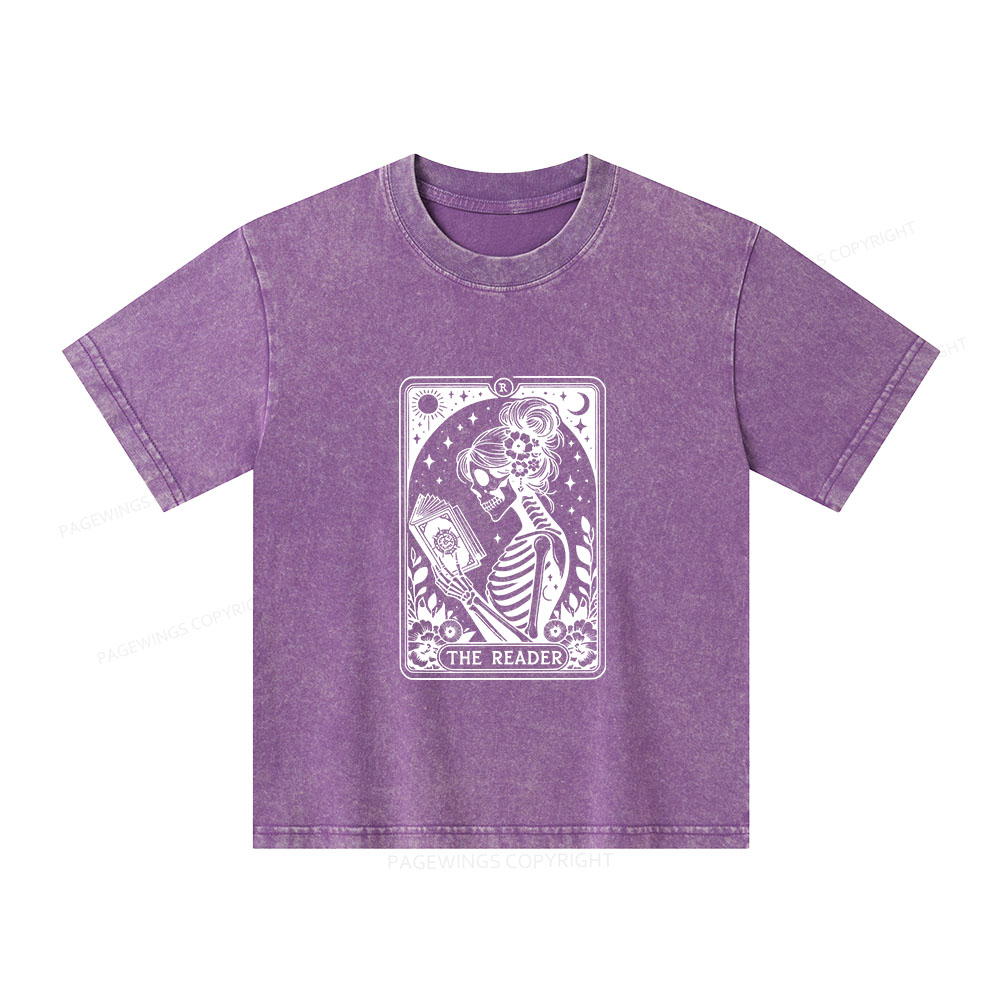 Pagewings Tarot Lover Gift Halloween Skeleton Tee Unisex Kids Washed T-shirt