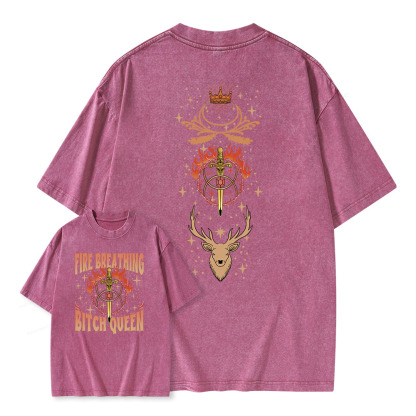 Pagewings Fire Breathing Bitch Queen Unisex Washed T-shirt