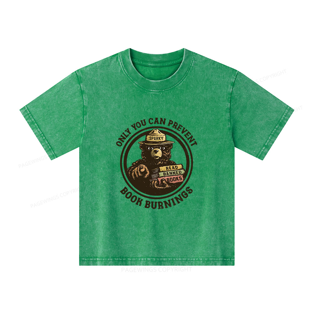 Pagewings Only You Can Prevent Book Burnings Unisex Kids Washed T-shirt