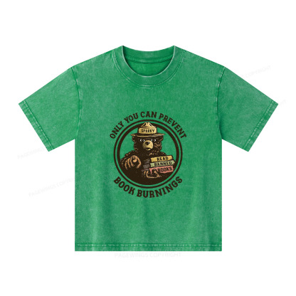 Pagewings Only You Can Prevent Book Burnings Unisex Kids Washed T-shirt