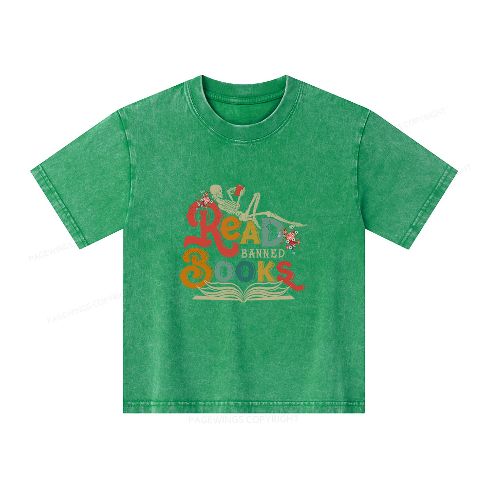 Pagewings Read Banned Books Unisex Kids Washed T-shirt