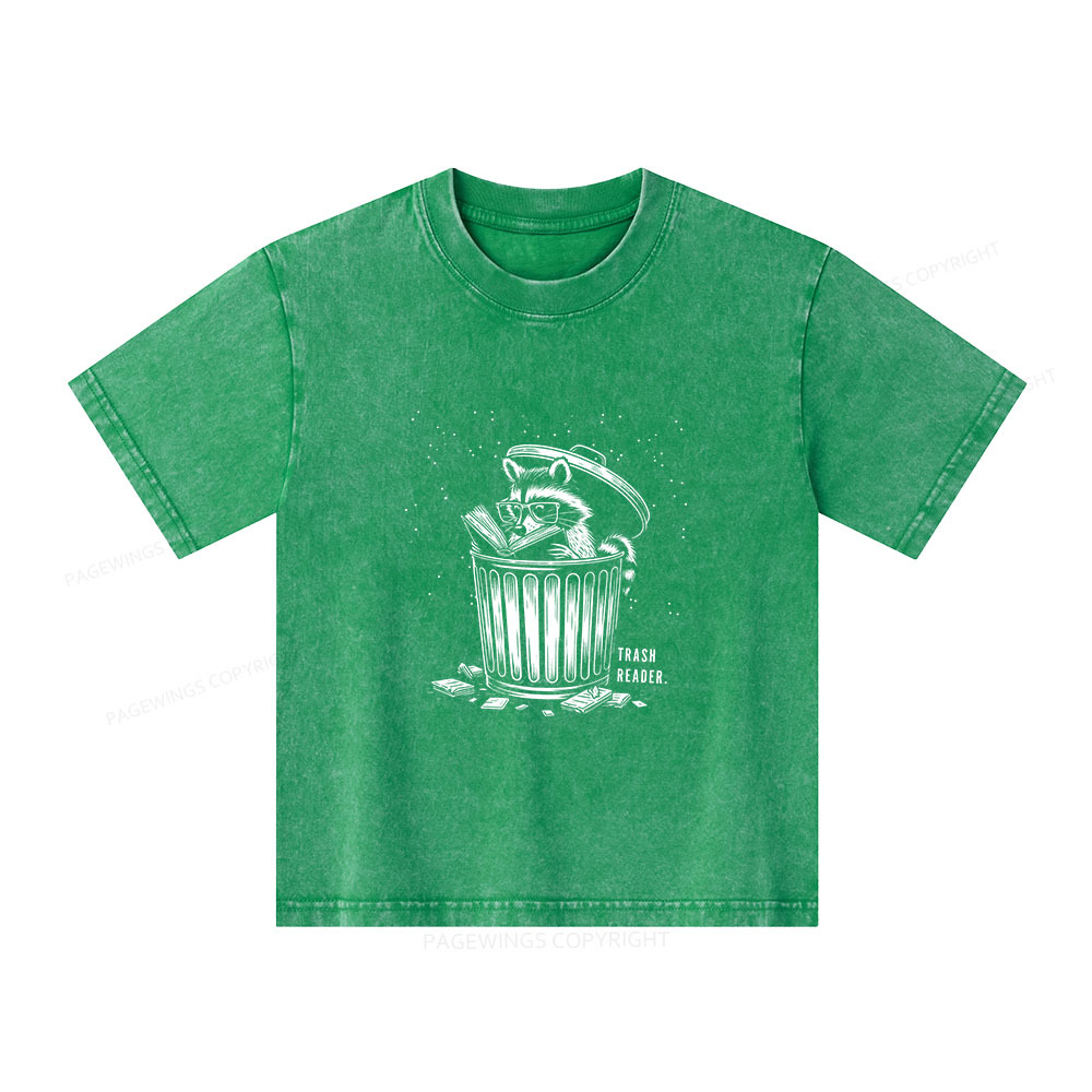Pagewings Trash Reader Raccoon - Book Quote Unisex Kids Washed T-shirt