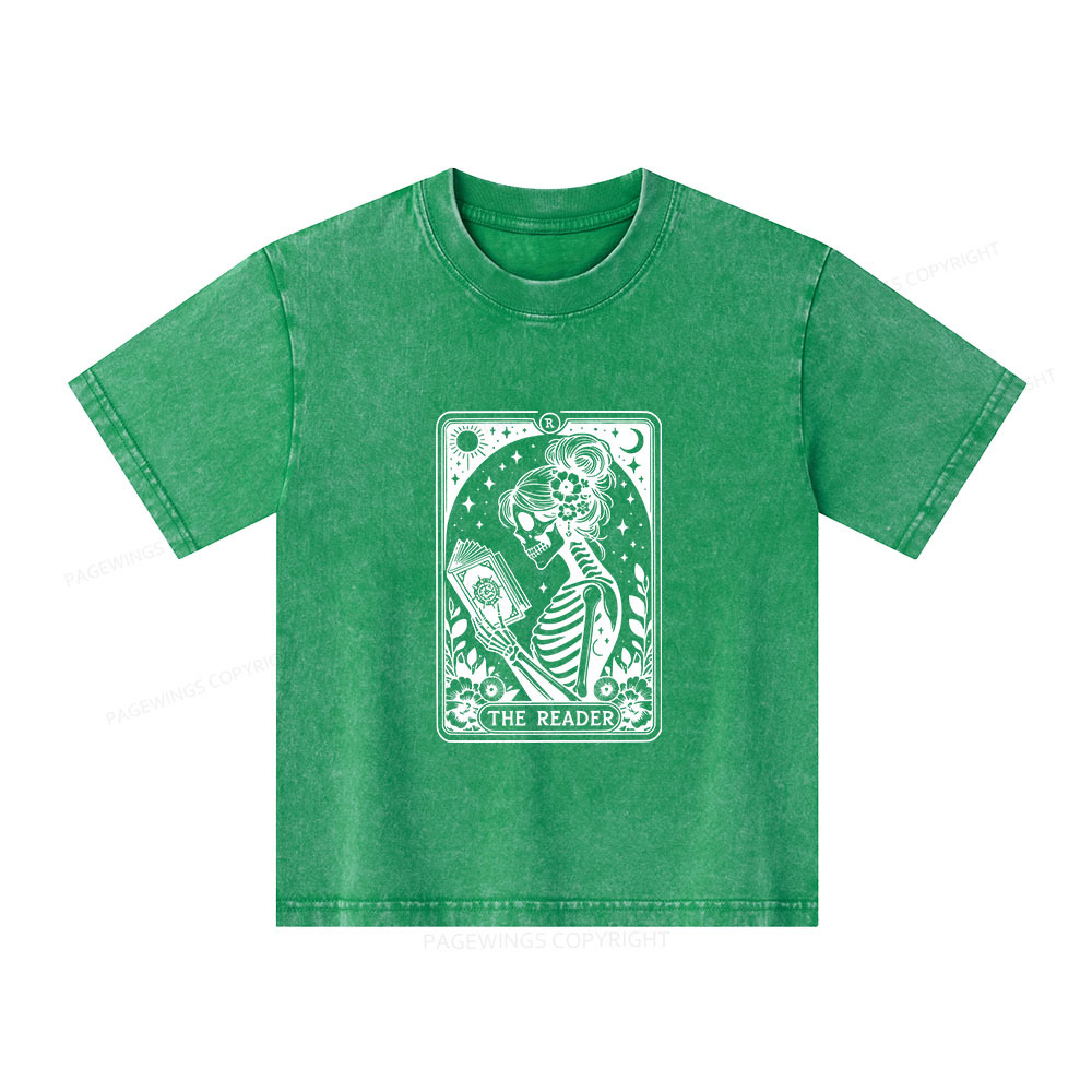 Pagewings Tarot Lover Gift Halloween Skeleton Tee Unisex Kids Washed T-shirt
