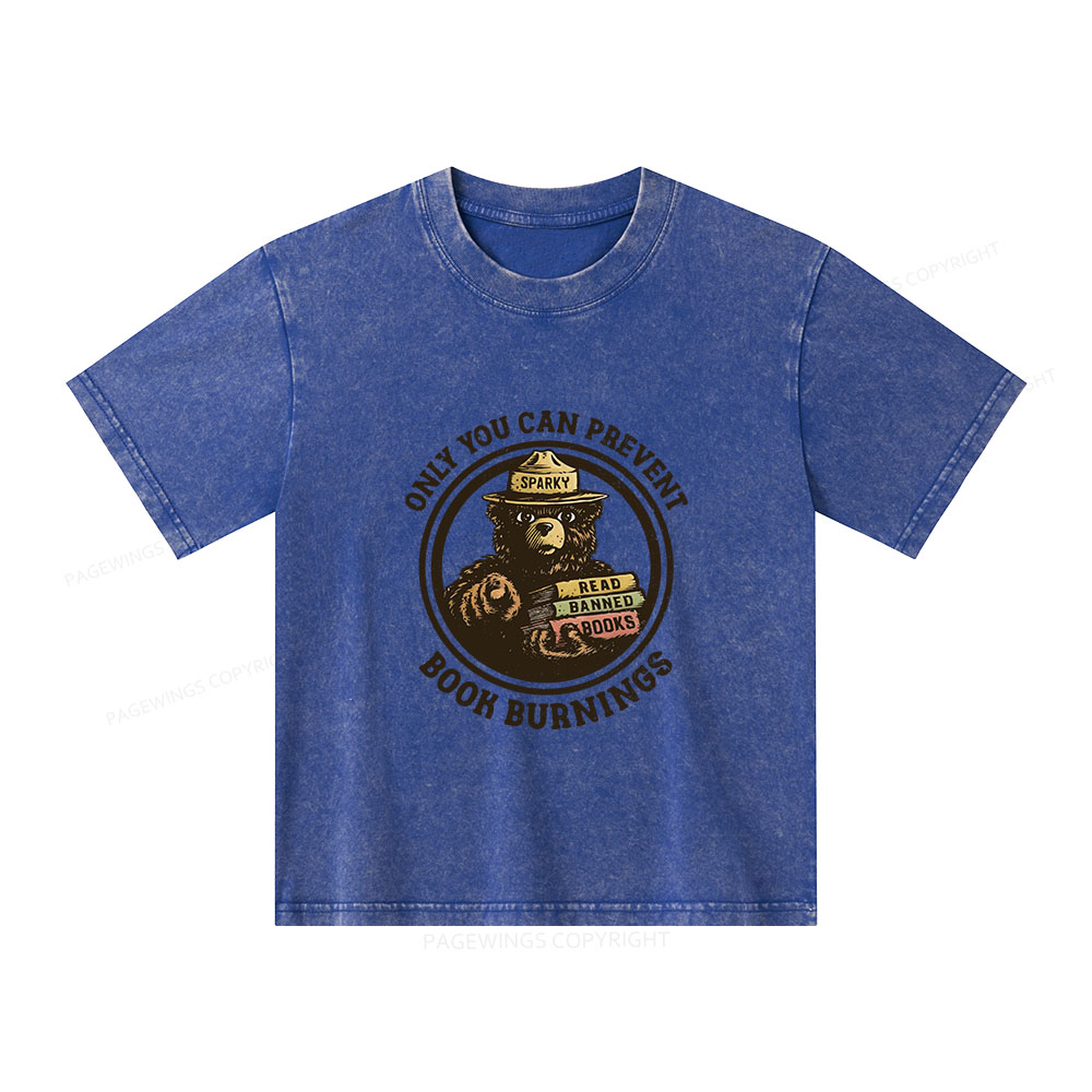 Pagewings Only You Can Prevent Book Burnings Unisex Kids Washed T-shirt