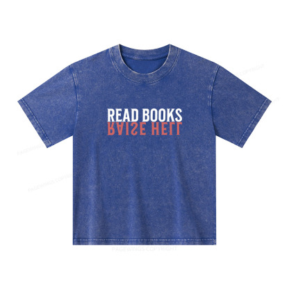 Pagewings Raise Hell Read Books Unisex Kids Washed T-shirt