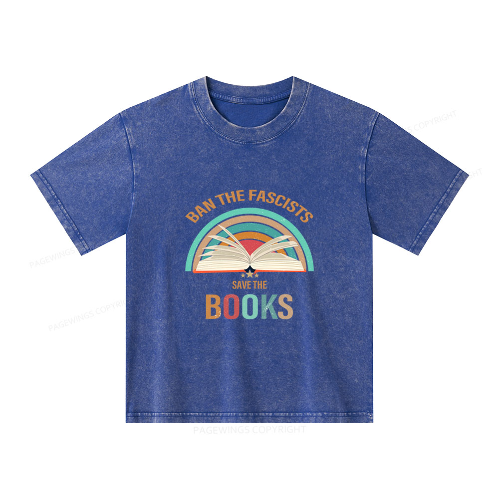 Pagewings Ban The Fascists Save The Books Unisex Kids Washed T-shirt
