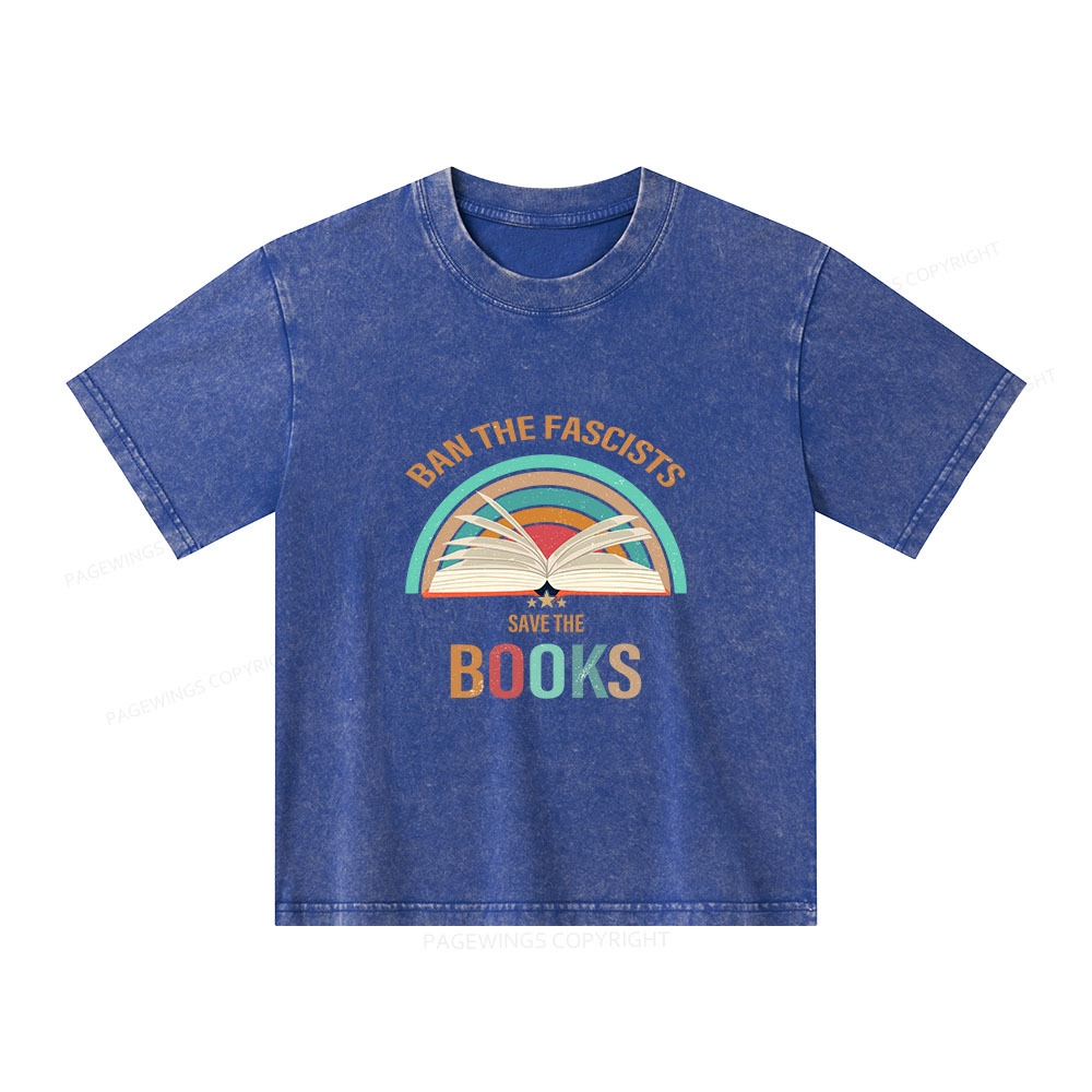 Pagewings Ban The Fascists Save The Books Unisex Kids Washed T-shirt