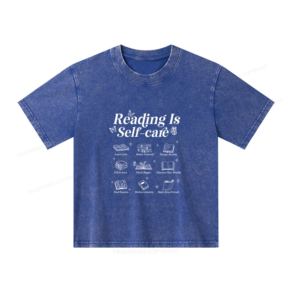 Pagewings Reading Is Self Care Unisex Kids Washed T-shirt