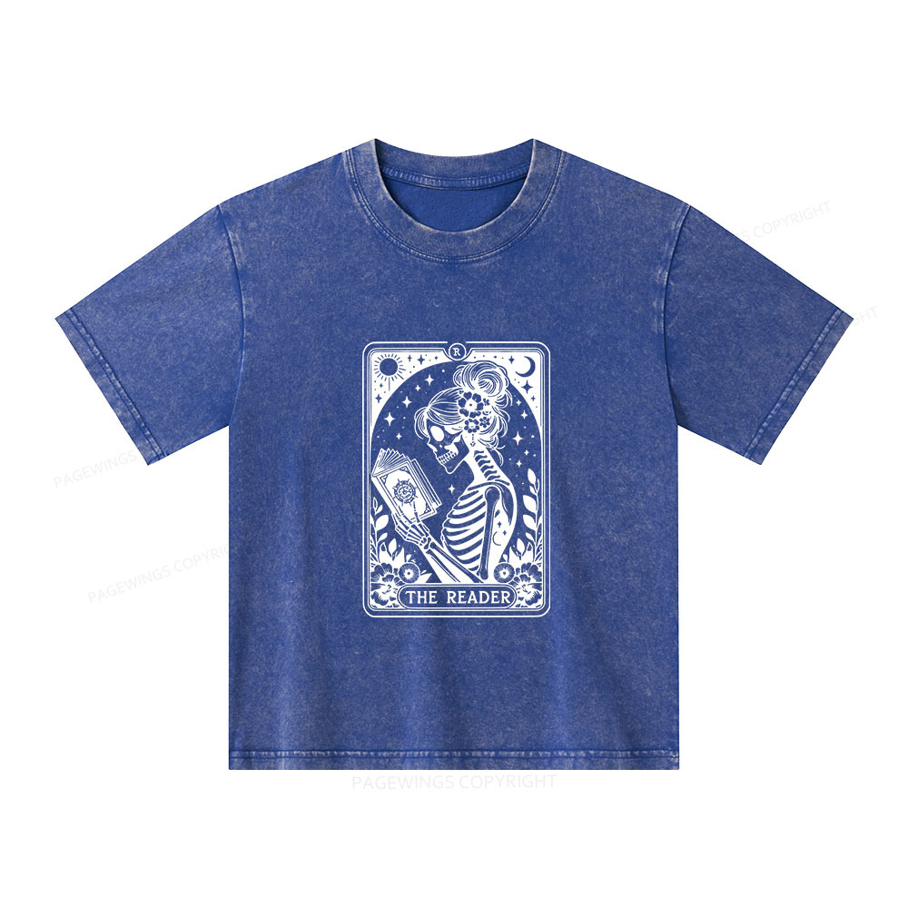 Pagewings Tarot Lover Gift Halloween Skeleton Tee Unisex Kids Washed T-shirt