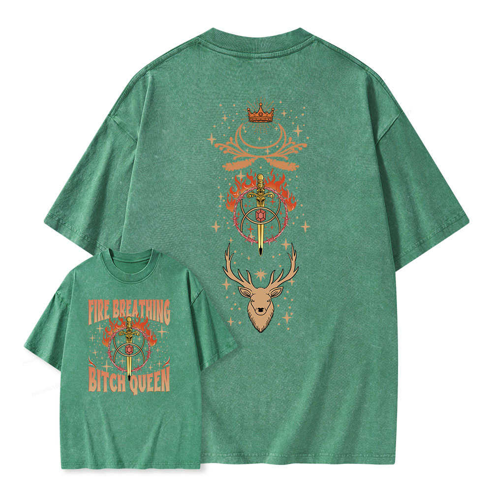 Pagewings Fire Breathing Bitch Queen Unisex Washed T-shirt