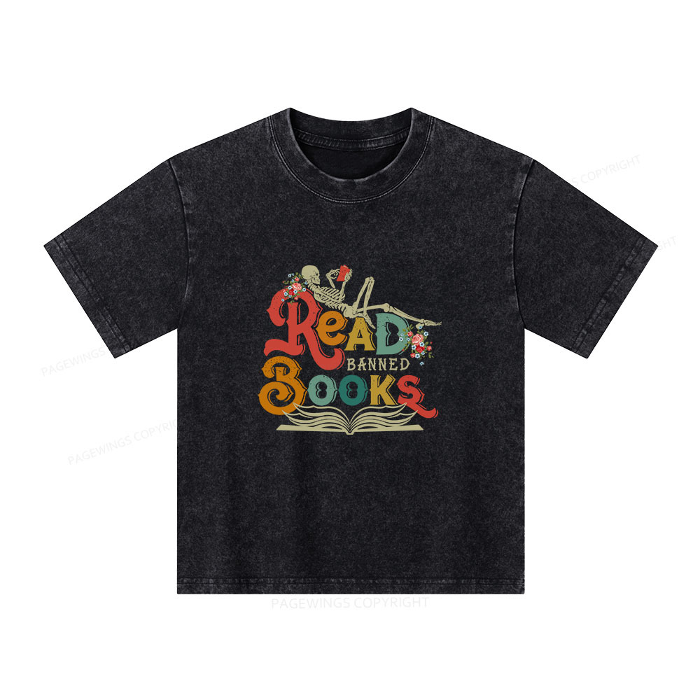 Pagewings Read Banned Books Unisex Kids Washed T-shirt