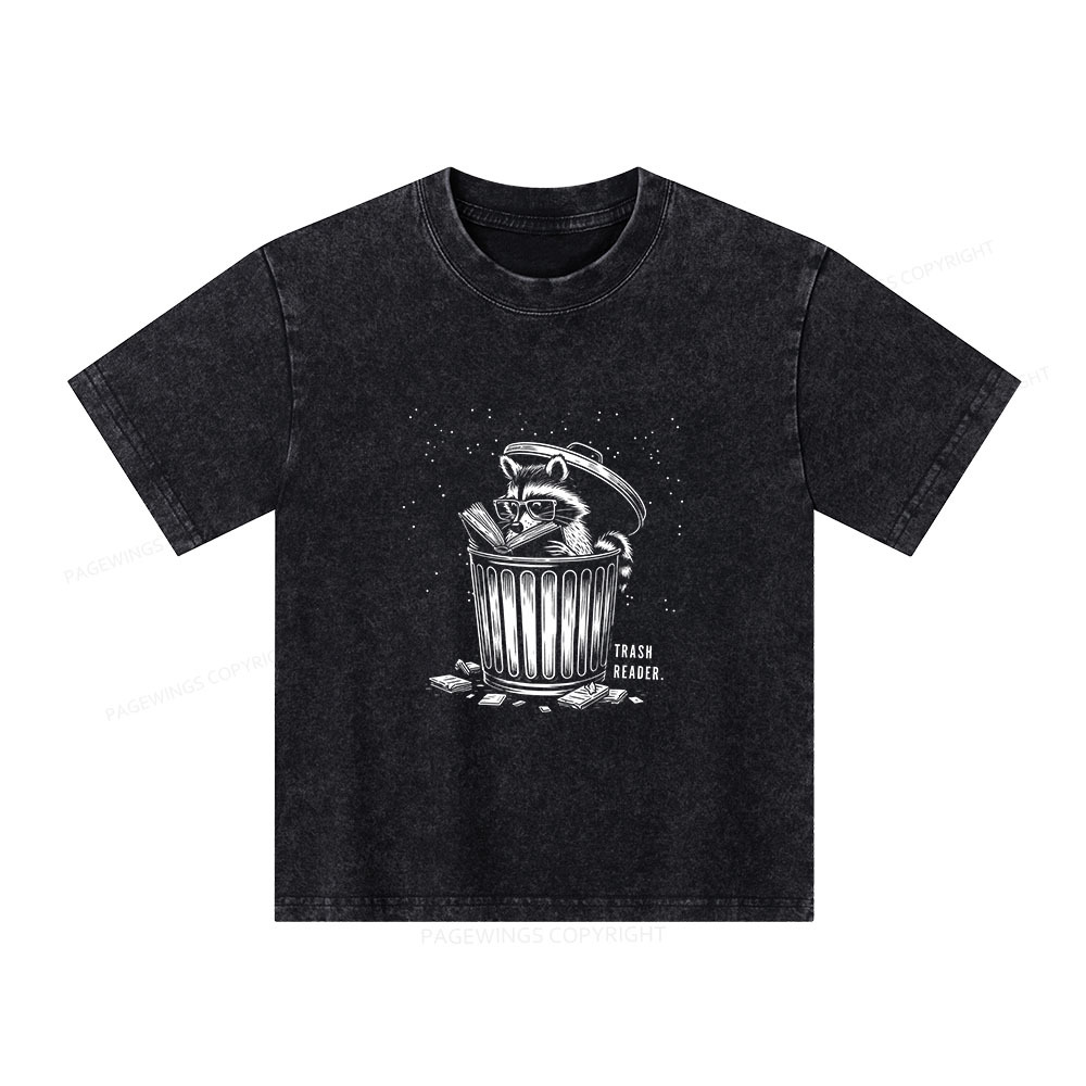 Pagewings Trash Reader Raccoon - Book Quote Unisex Kids Washed T-shirt