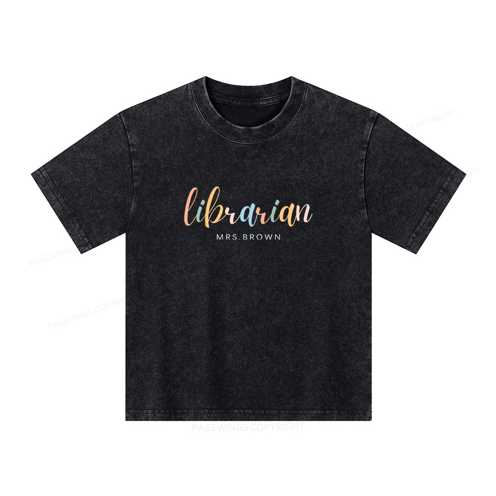 Pagewings Personalized Gift for Librarian Unisex Kids Washed T-shirt