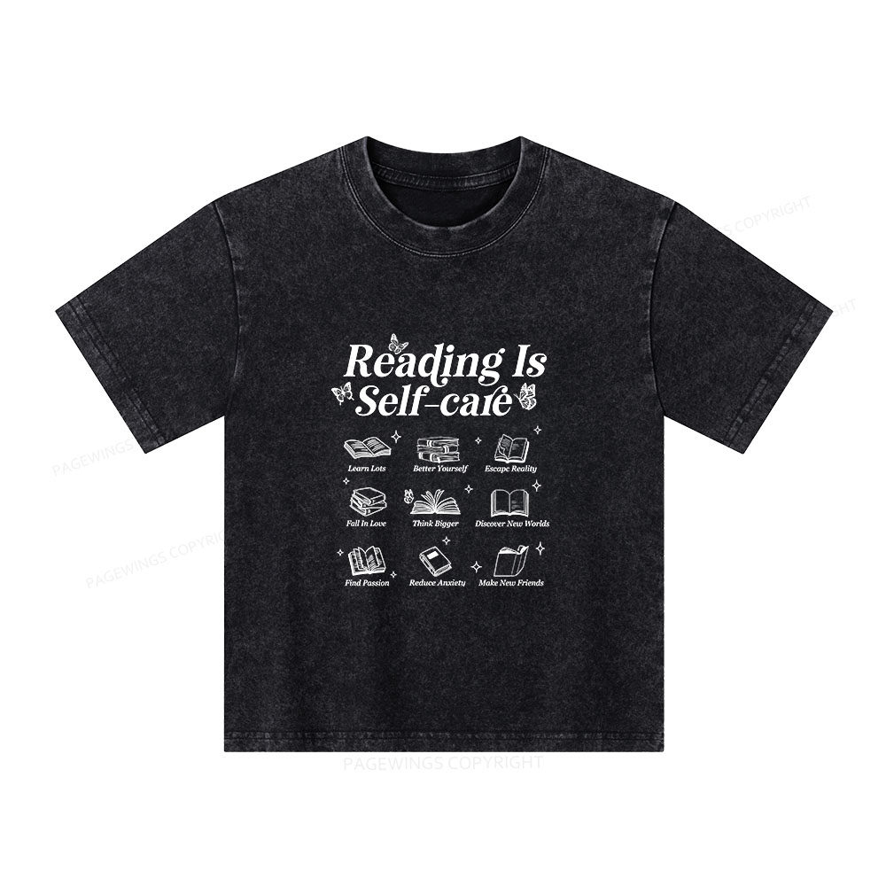Pagewings Reading Is Self Care Unisex Kids Washed T-shirt