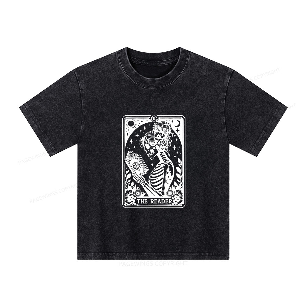 Pagewings Tarot Lover Gift Halloween Skeleton Tee Unisex Kids Washed T-shirt