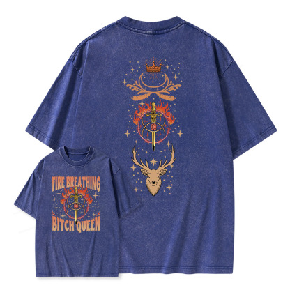 Pagewings Fire Breathing Bitch Queen Unisex Washed T-shirt