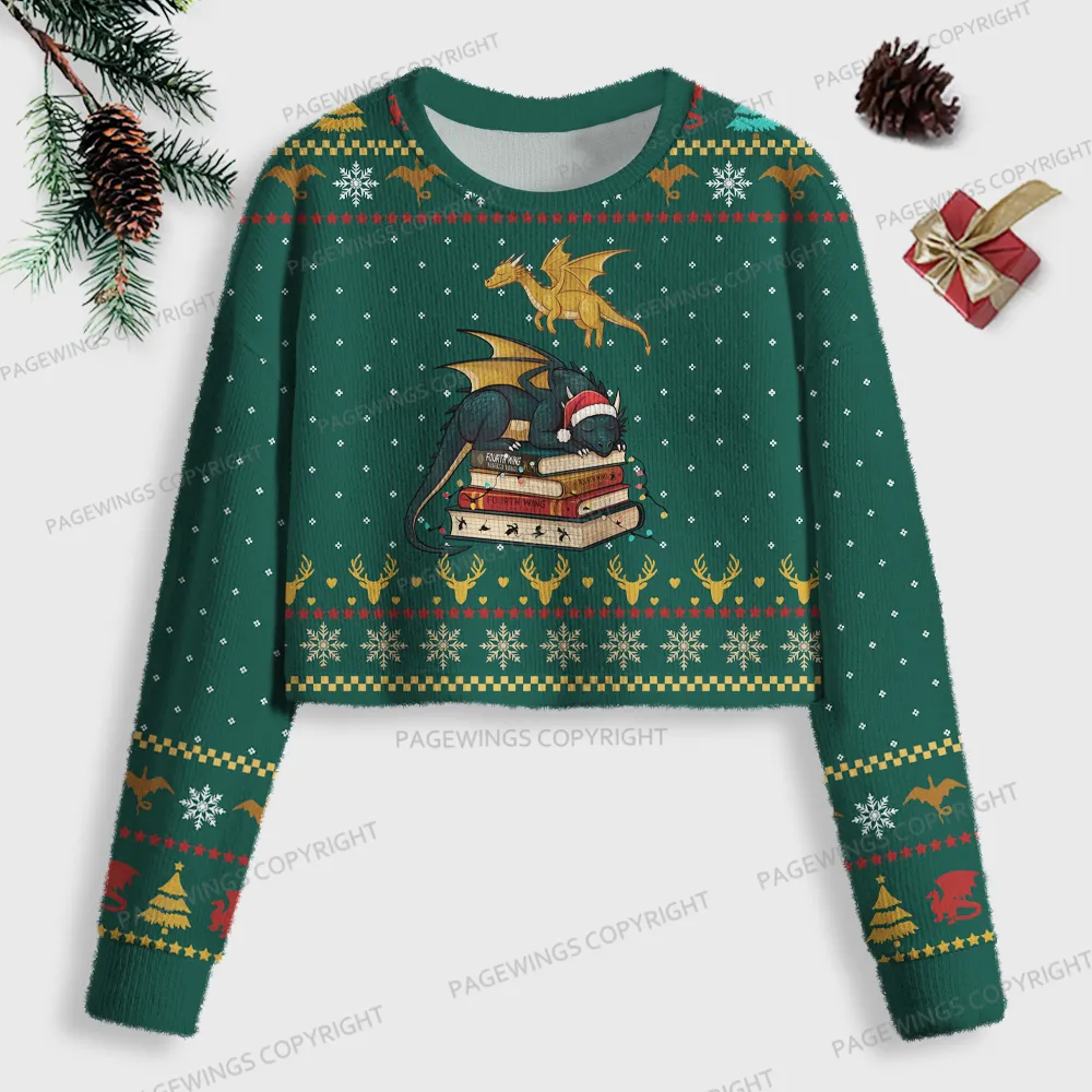 Pagewings Book Dragon Women Ugly Crop Sweatshirt