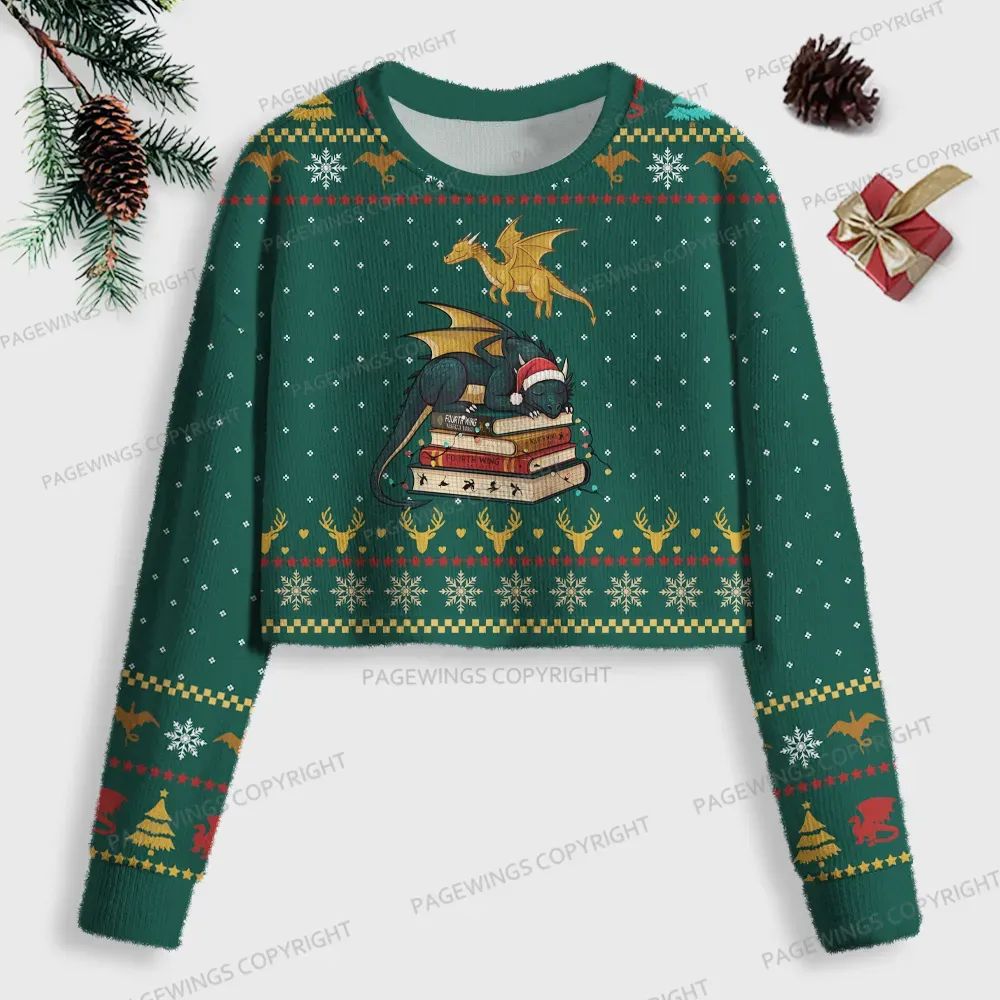 Pagewings Book Dragon Women Ugly Crop Sweatshirt