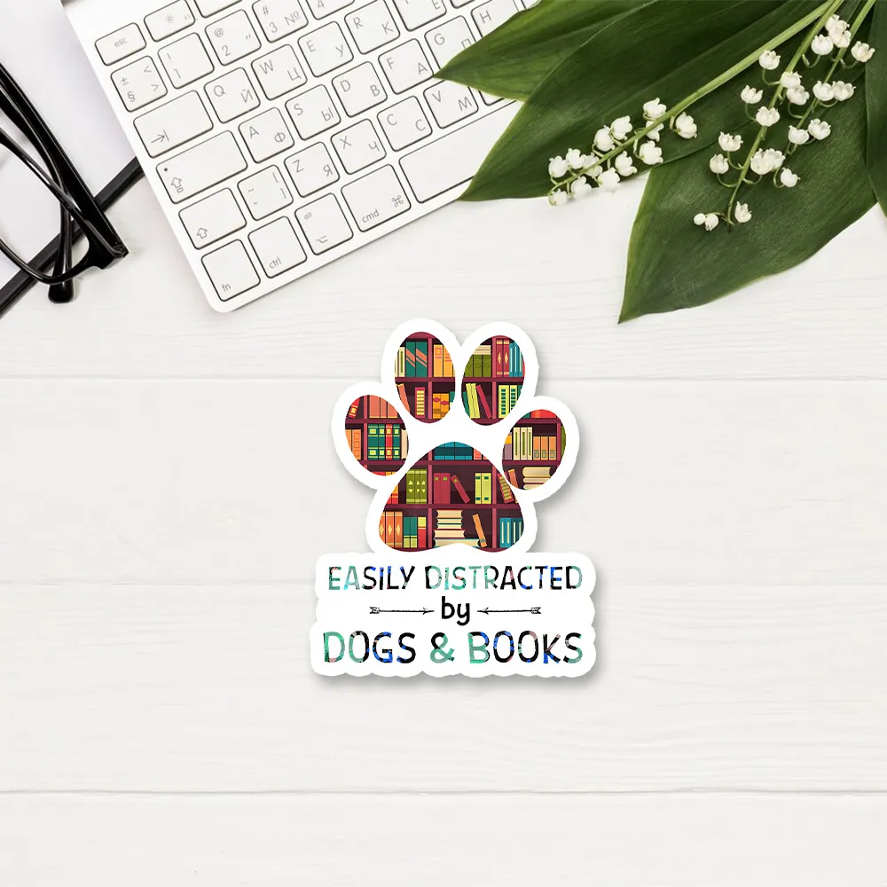 Pagewing Easily Distracted By Dogs And Books Sticker