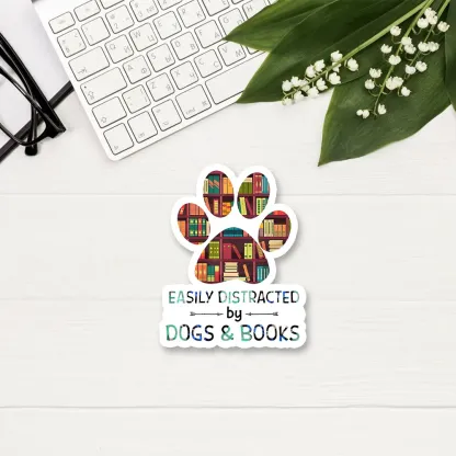 Pagewing Easily Distracted By Dogs And Books Sticker