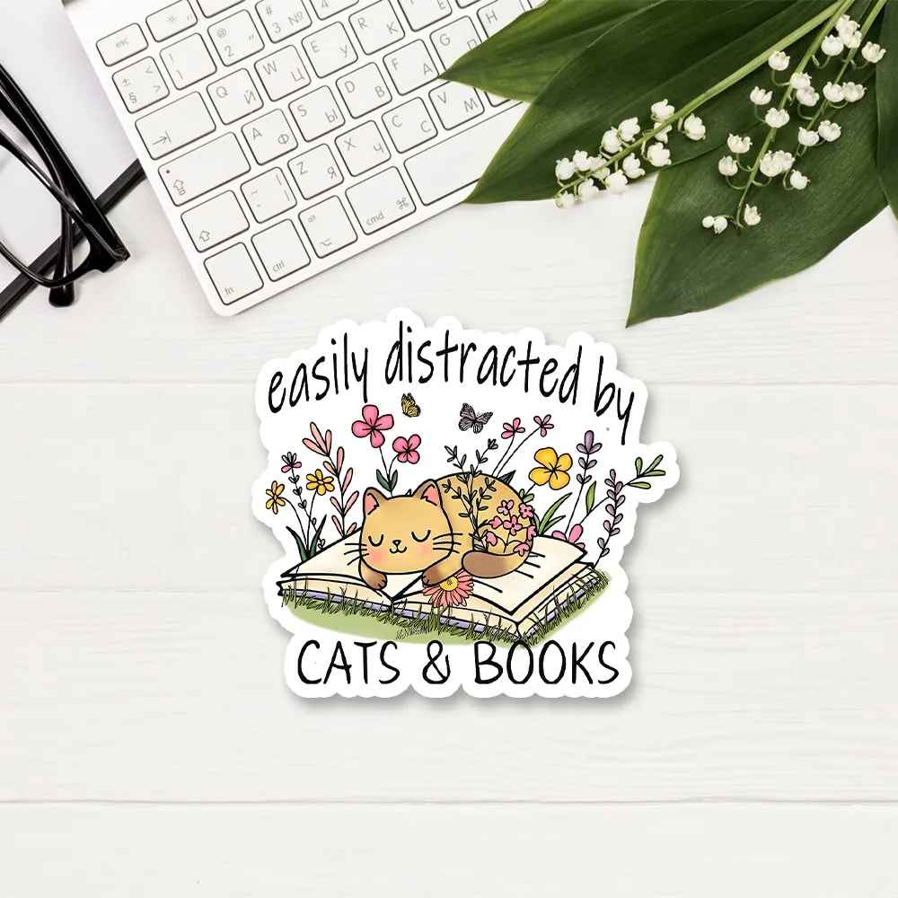 Pagewing Easily Distracted By Cats And Books Sticker