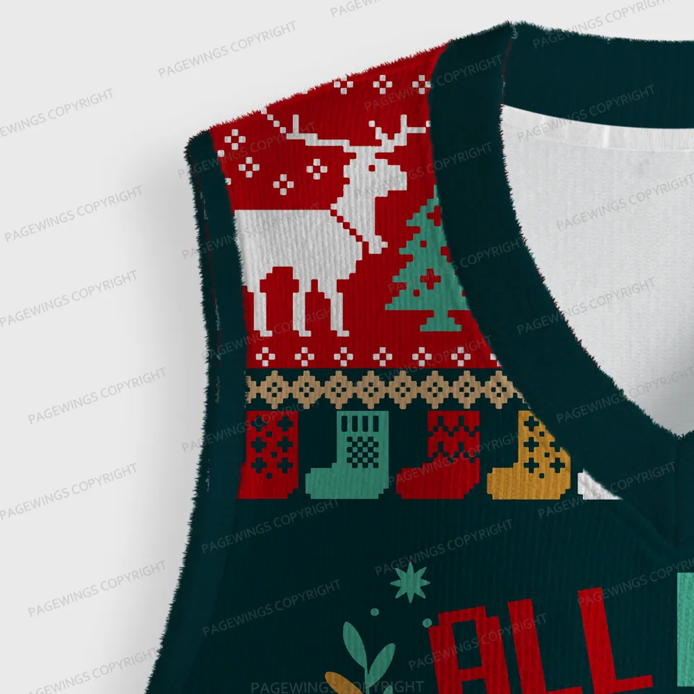 Pagewings All I Want For Christmas Is More Books Unisex V-Neck Ugly Knit Vest