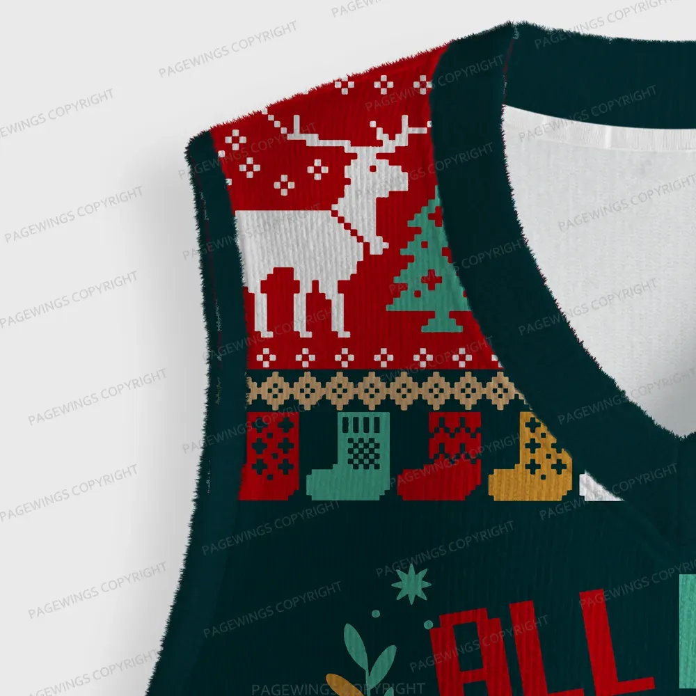 Pagewings All I Want For Christmas Is More Books Unisex V-Neck Ugly Knit Vest