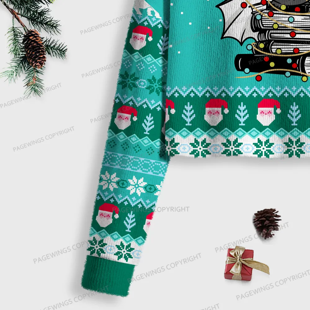 Pagewings Christmas Book Dragon Women Ugly Crop Sweatshirt