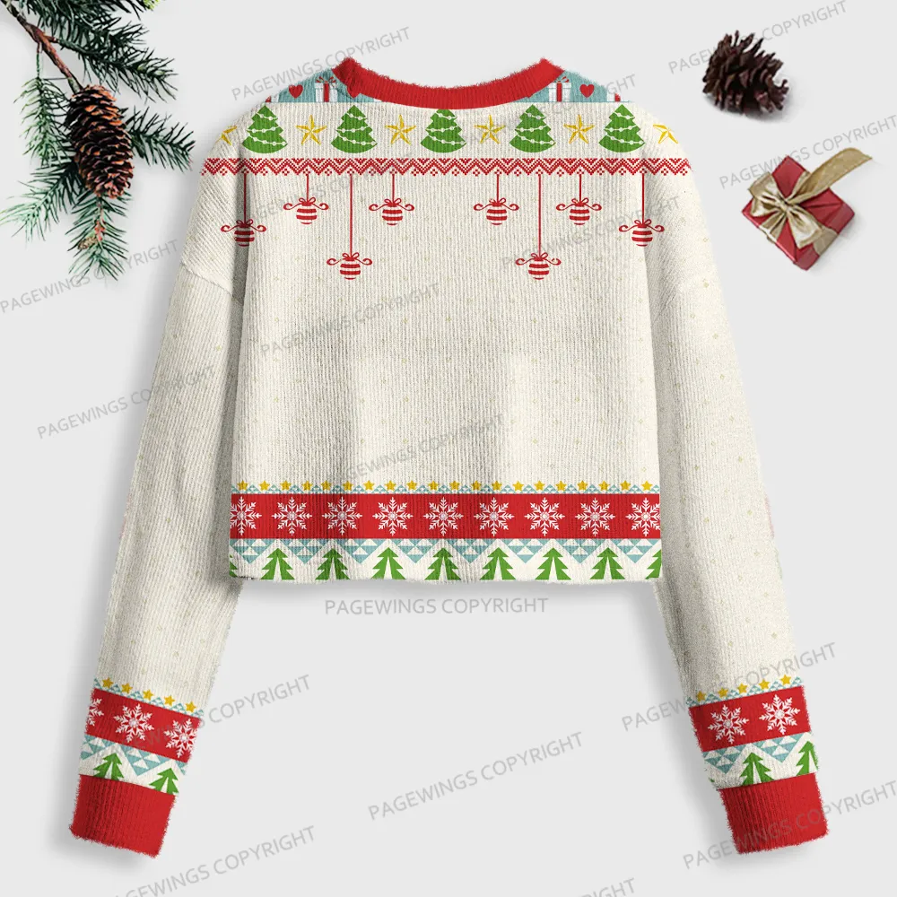 Pagewings Christmas Book Tree Women Ugly Crop Sweatshirt