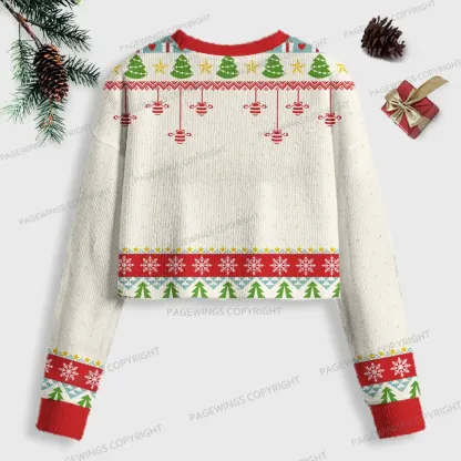 Pagewings Christmas Book Tree Women Ugly Crop Sweatshirt