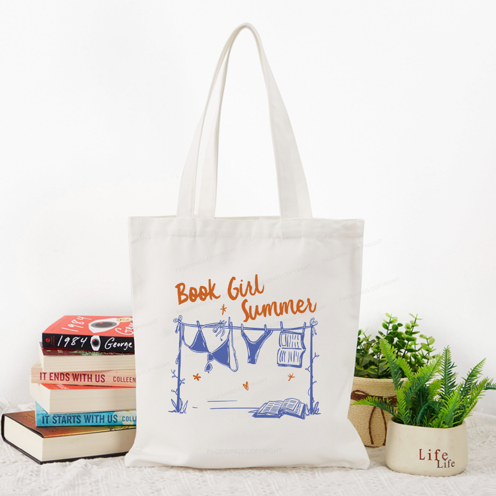 Pagewings Book Girl Summer Bookish Tote Bag