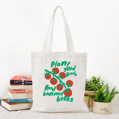 Pagewings Plant Good Seeds Read Banned Books Tote Bag