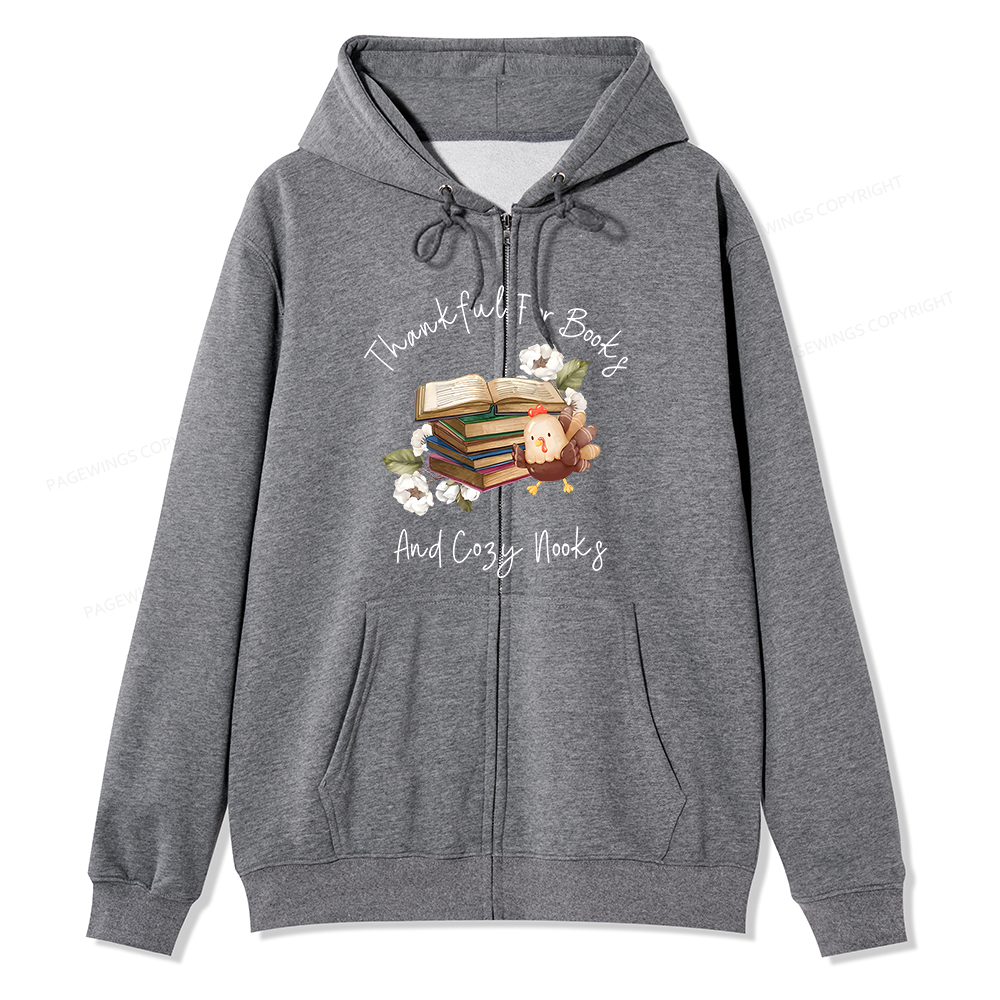 Pagewings Thankful For Books And Cozy Nooks Unisex Fleece Zip Up Hoodie