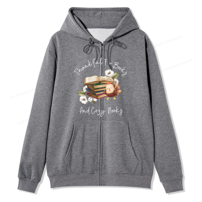 Pagewings Thankful For Books And Cozy Nooks Unisex Fleece Zip Up Hoodie