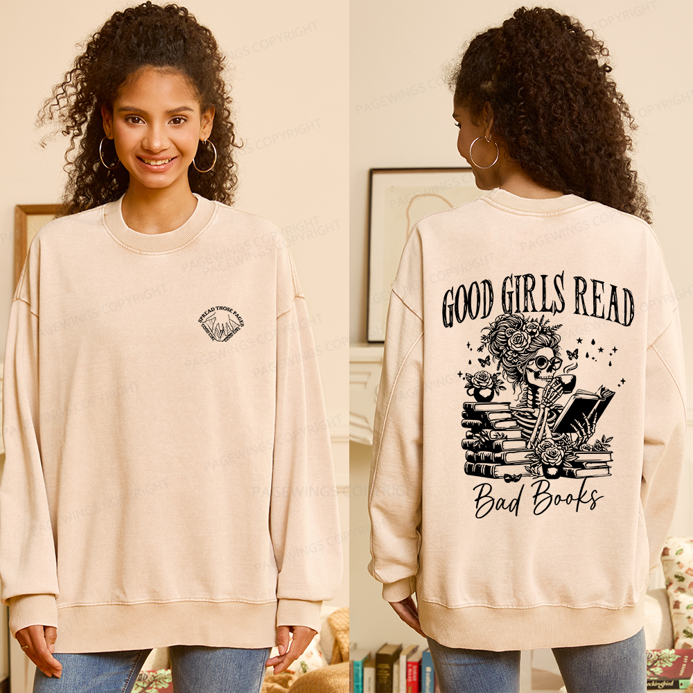 Pagewings Good Girls Read Bad Books Unisex Washed Sweatshirt