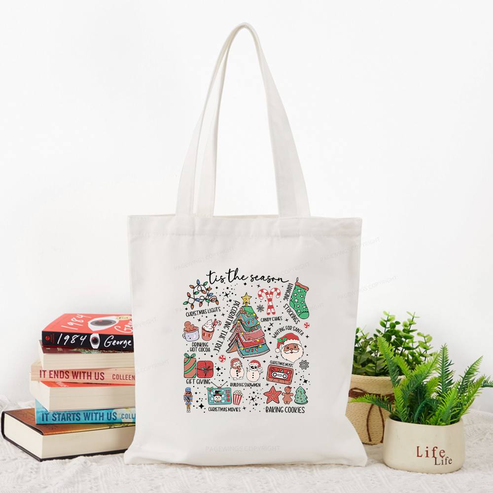 Pagewings Book Lover Retro Christmas Tote Bag