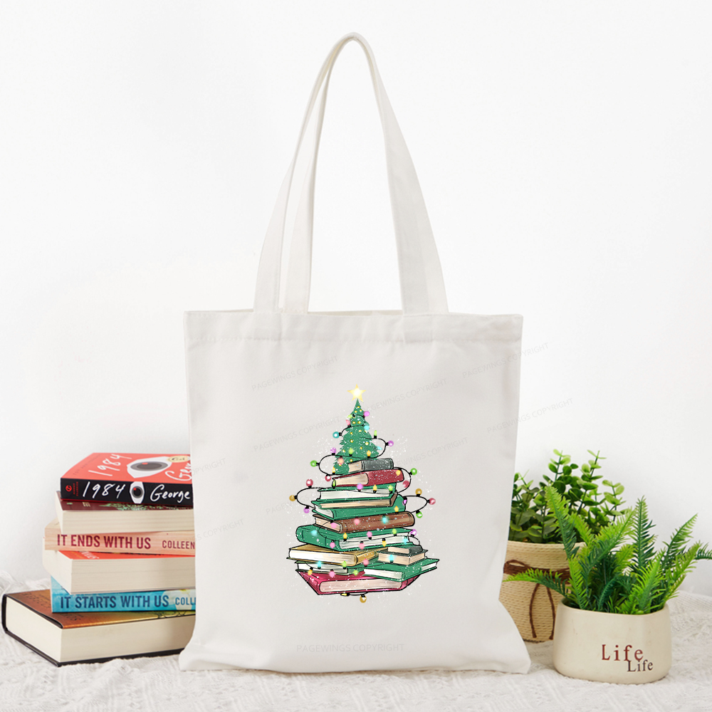 Pagewings Christmas Book Tree Tote Bag