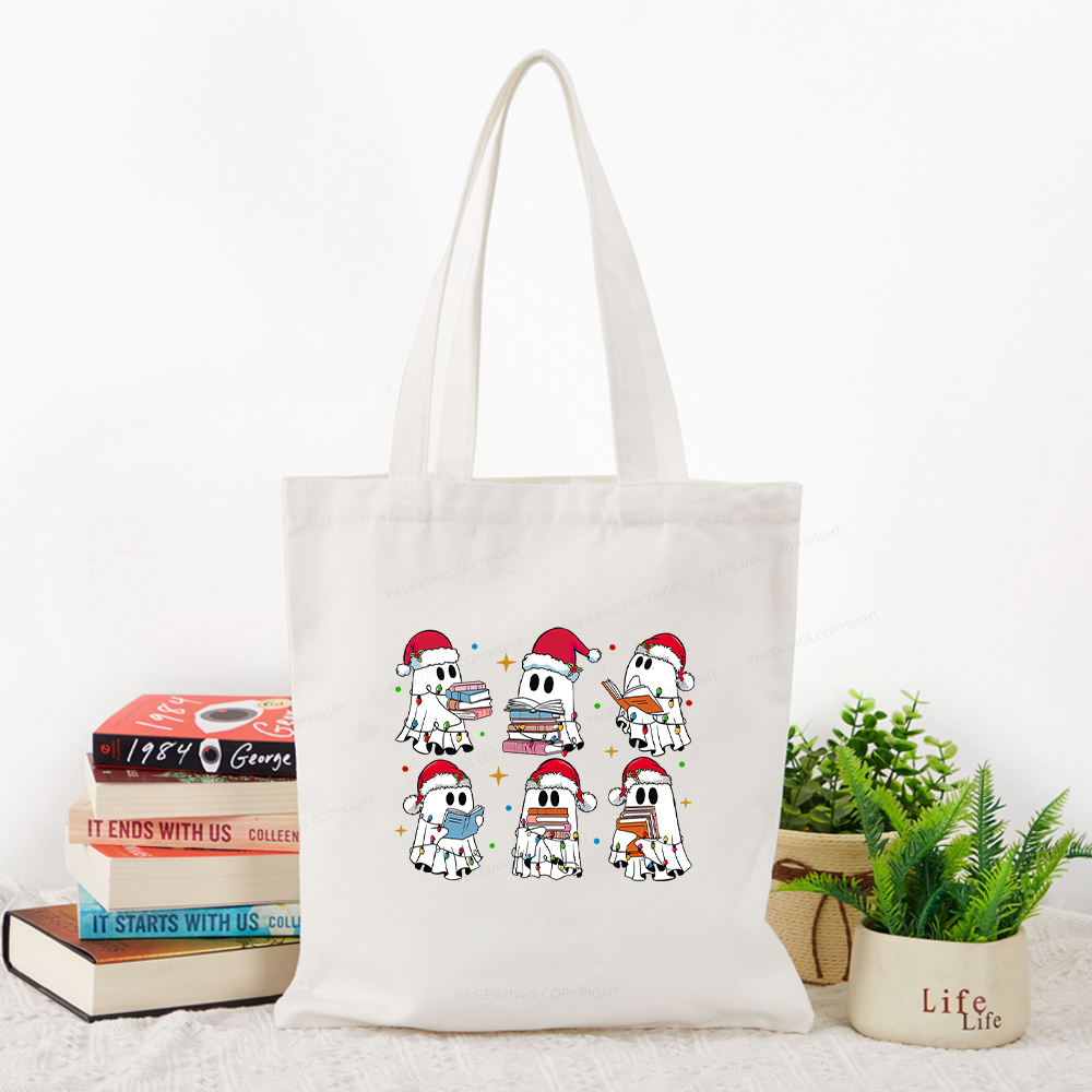 Pagewings Christmas Book Ghost Tote Bag