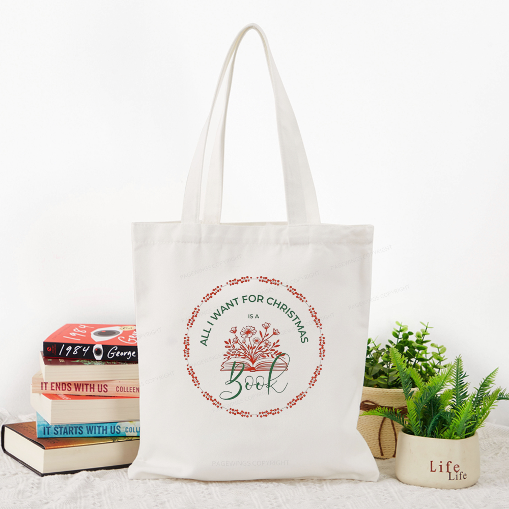 Pagewings Book Lover Christmas Tote Bag