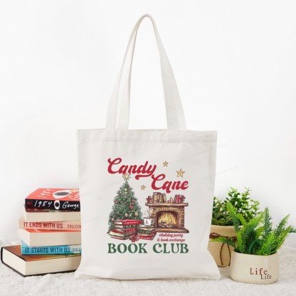 Pagewings Candy Cane Christmas Book Club Tote Bag