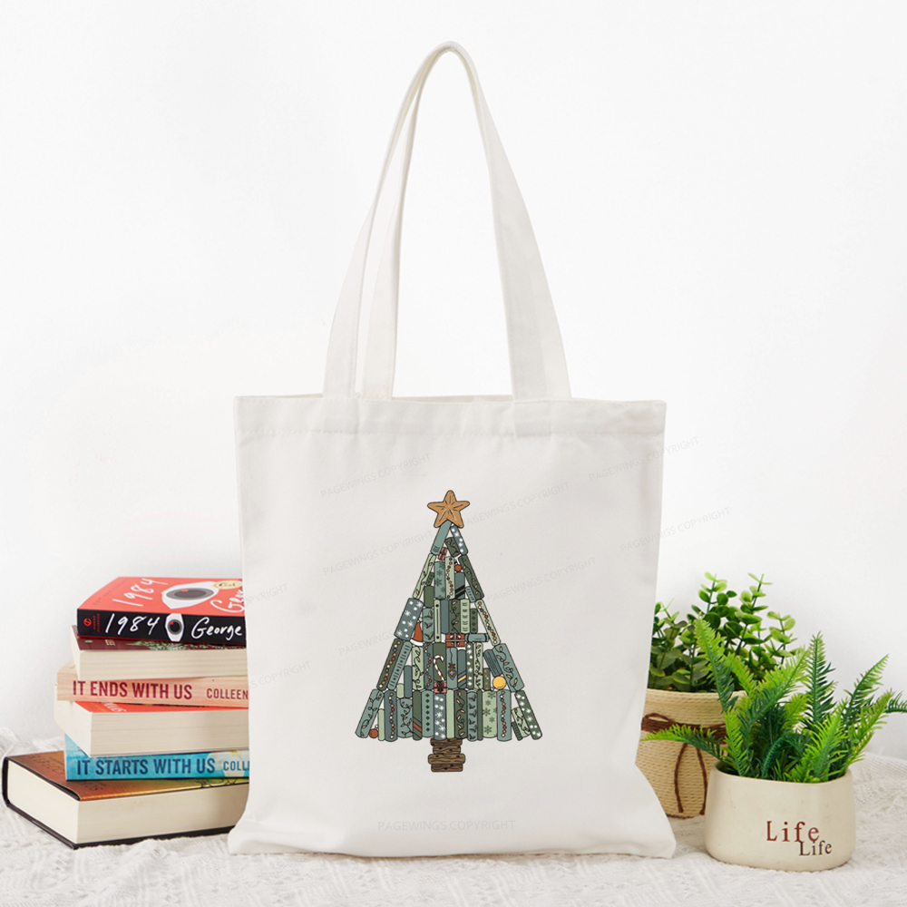 Pagewings Christmas Book Tree Tote Bag